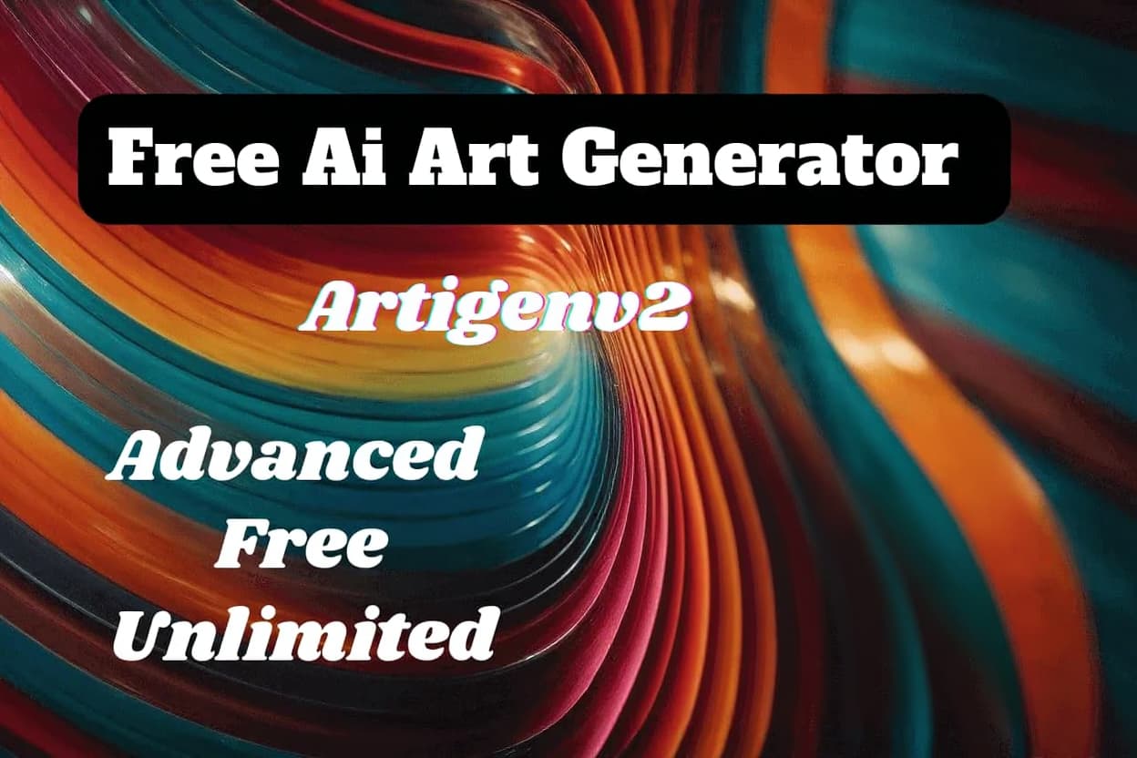 Promotional image for Artigen V2 AI art generator with a colorful artistic background.