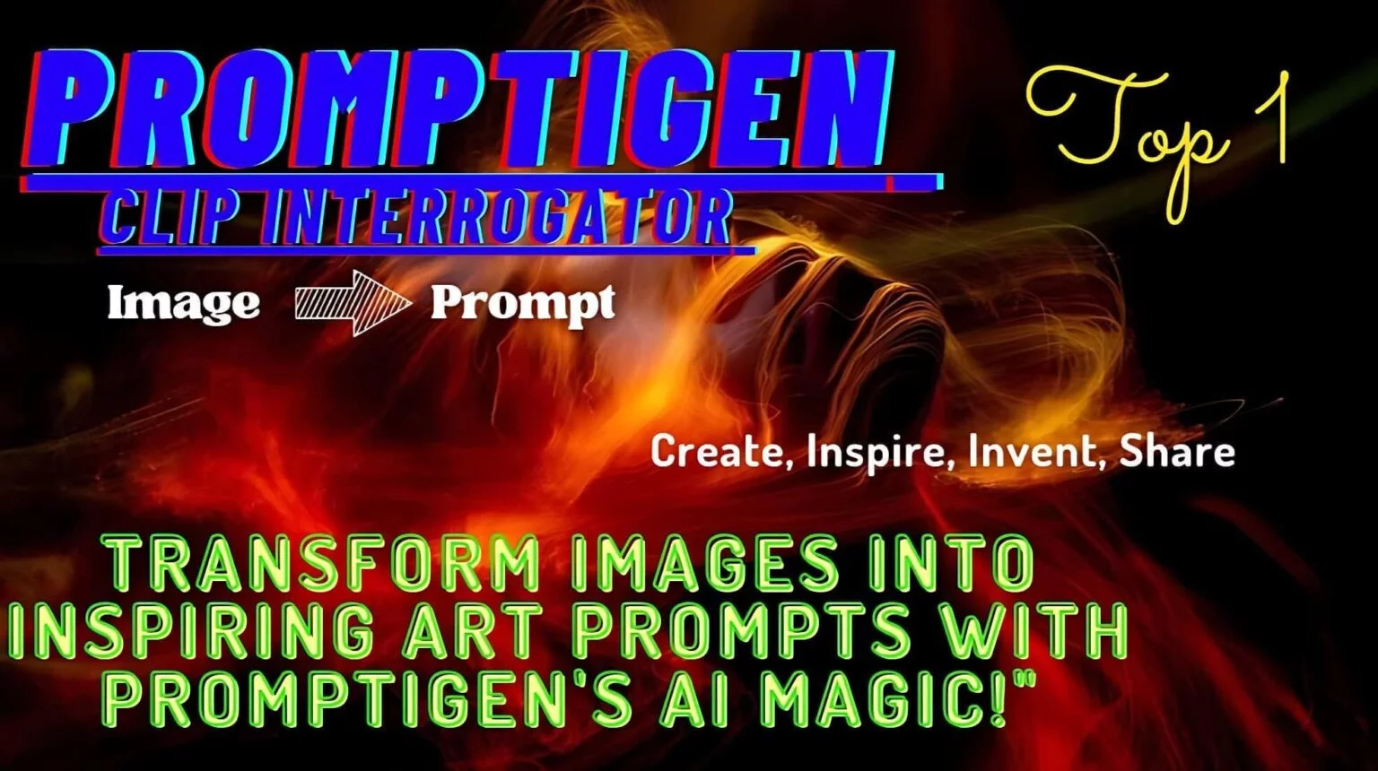 Promotional image for the Promptigen tool that transforms images into art prompts.